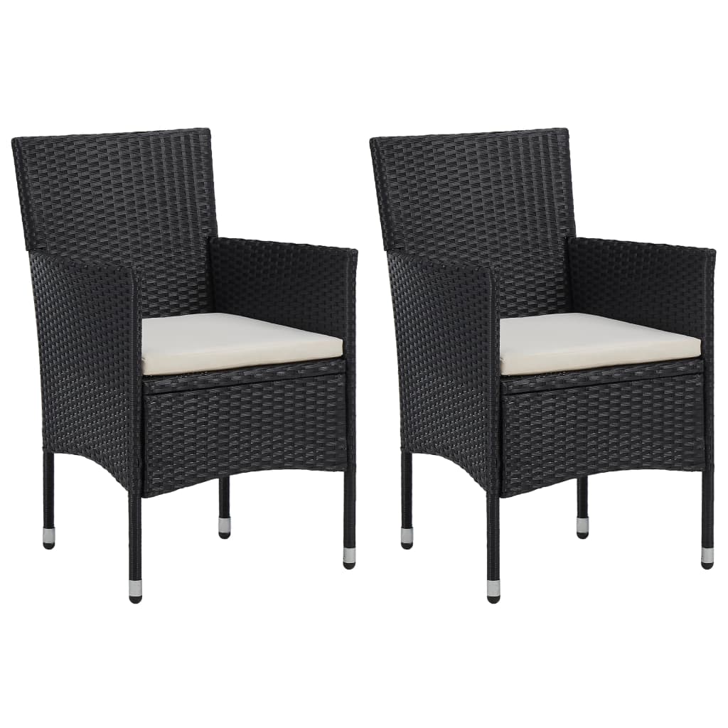 3 Piece Garden Dining Set with Cushions Poly Rattan Black