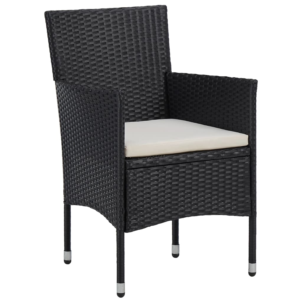 3 Piece Garden Dining Set with Cushions Poly Rattan Black