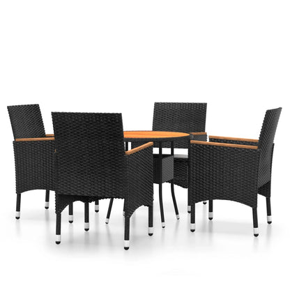 5 Piece Garden Bistro Set Poly Rattan and Solid Wood Black