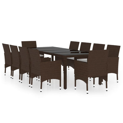 11 Piece Garden Dining Set Poly Rattan Brown