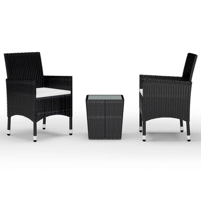 3 Piece Garden Bistro Set Poly Rattan and Tempered Glass Black