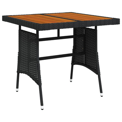 Garden Table Black 70x70x72 cm Poly Rattan & Solid Acacia Wood