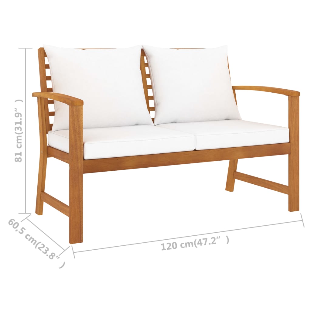 Garden Bench 120 cm with Cream Cushion Solid Wood Acacia