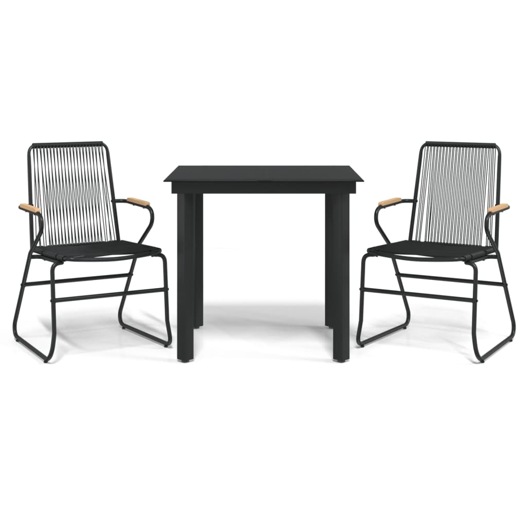 3 Piece Garden Dining Set Black PVC Rattan