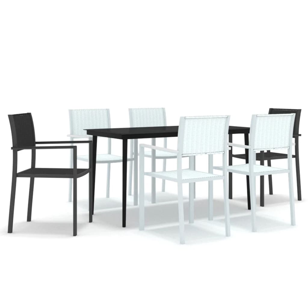 7 Piece Garden Dining Set Black and White