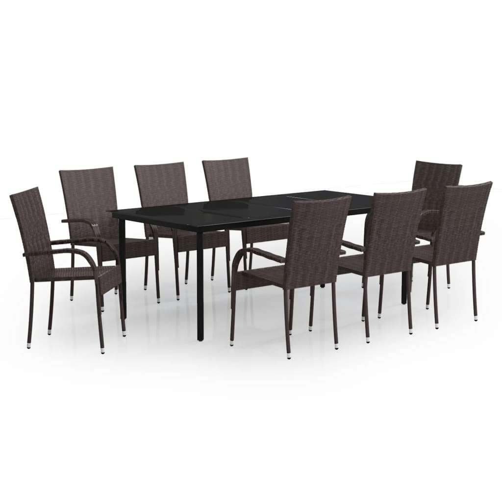 9 Piece Garden Dining Set Brown and Black