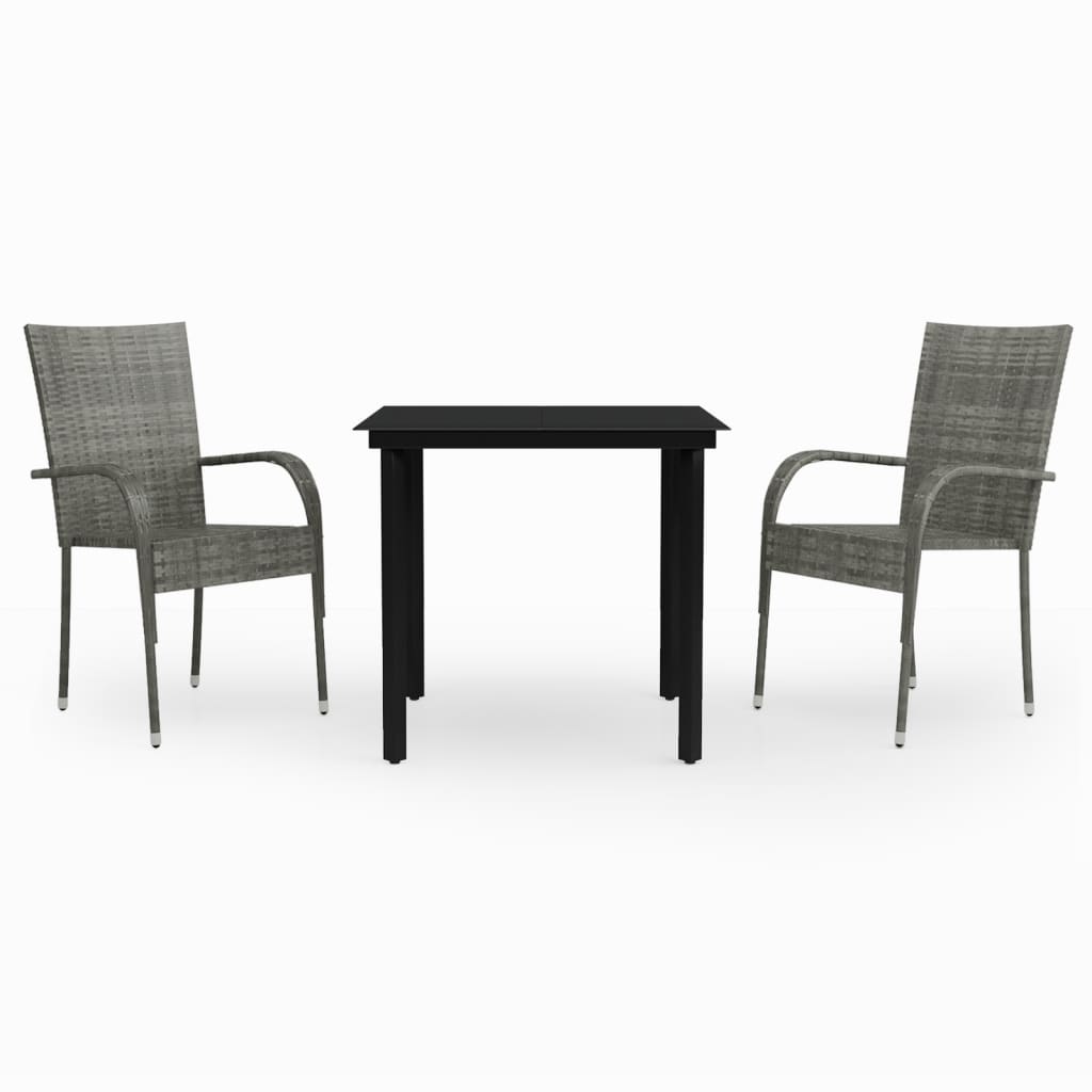 3 Piece Garden Dining Set Grey and Black