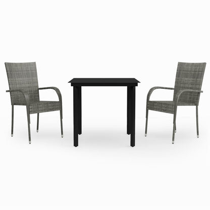 3 Piece Garden Dining Set Grey and Black