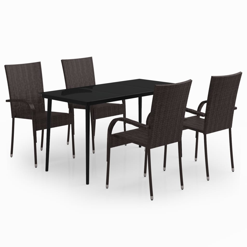 5 Piece Garden Dining Set Brown and Black