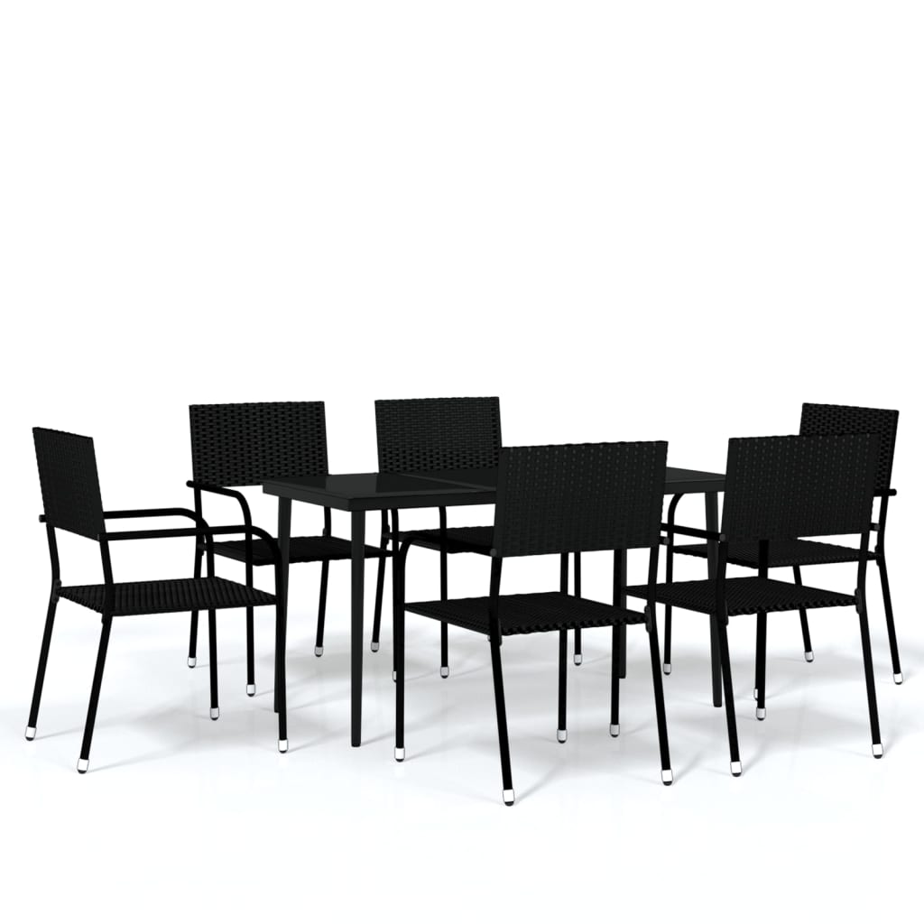 7 Piece Garden Dining Set Black