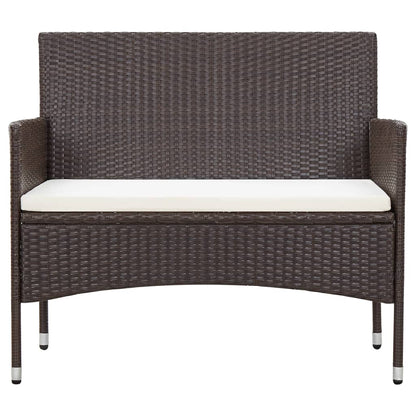 Garden Bench with Cushion Poly Rattan Brown