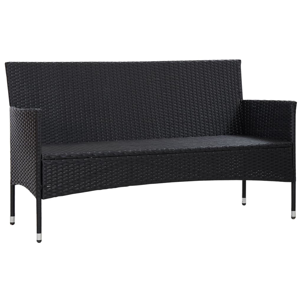 3-Seater Garden Sofa with Cushions Black Poly Rattan