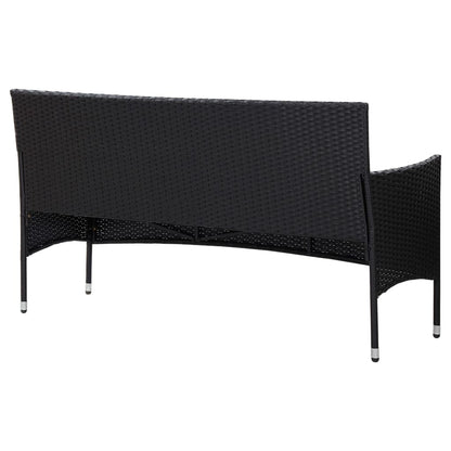 3-Seater Garden Sofa with Cushions Black Poly Rattan