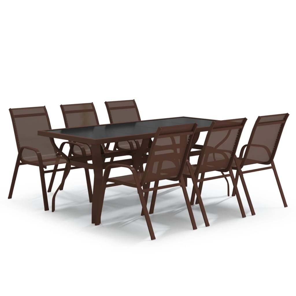 7 Piece Garden Dining Set Brown and Black