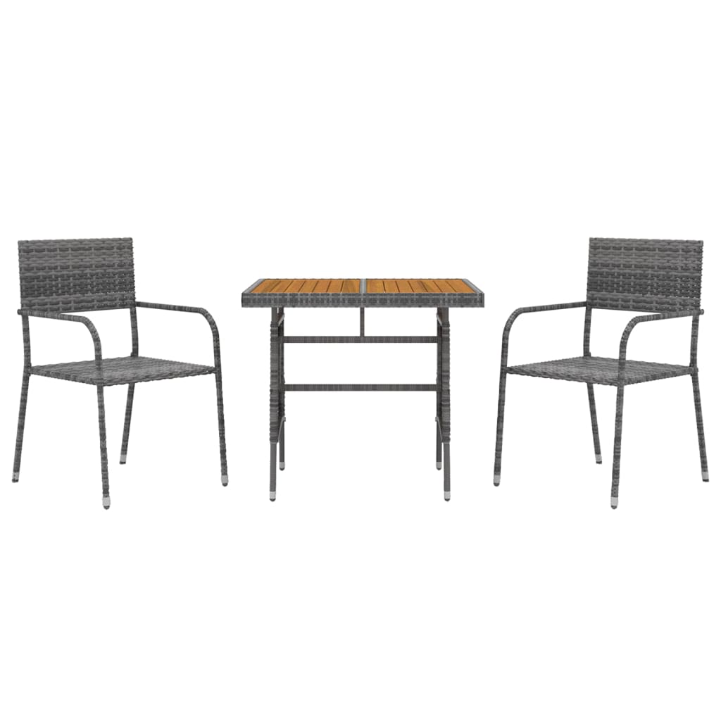 3 Piece Outdoor Dining Set Poly Rattan Grey