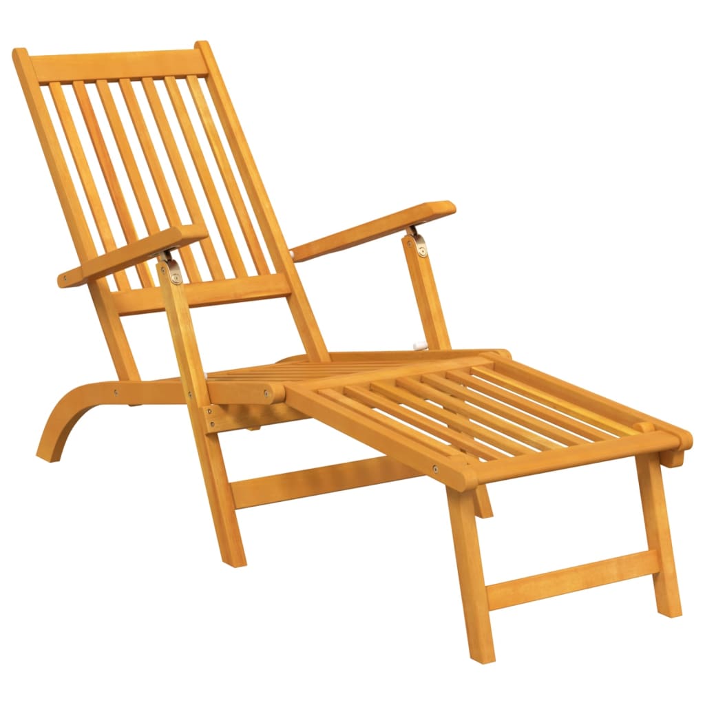 Outdoor Deck Chair with Footrest and Table Solid Wood Acacia