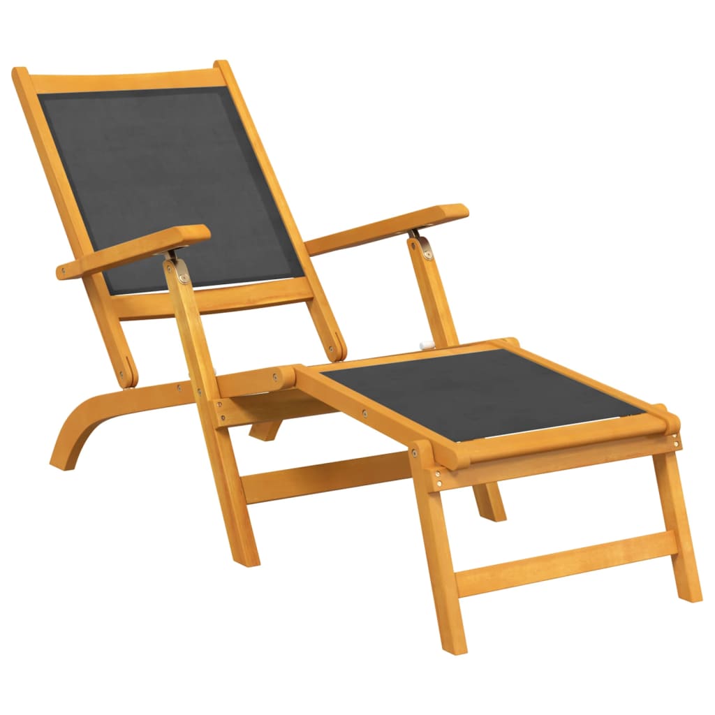 Outdoor Deck Chair with Table Solid Wood Acacia and Textilene