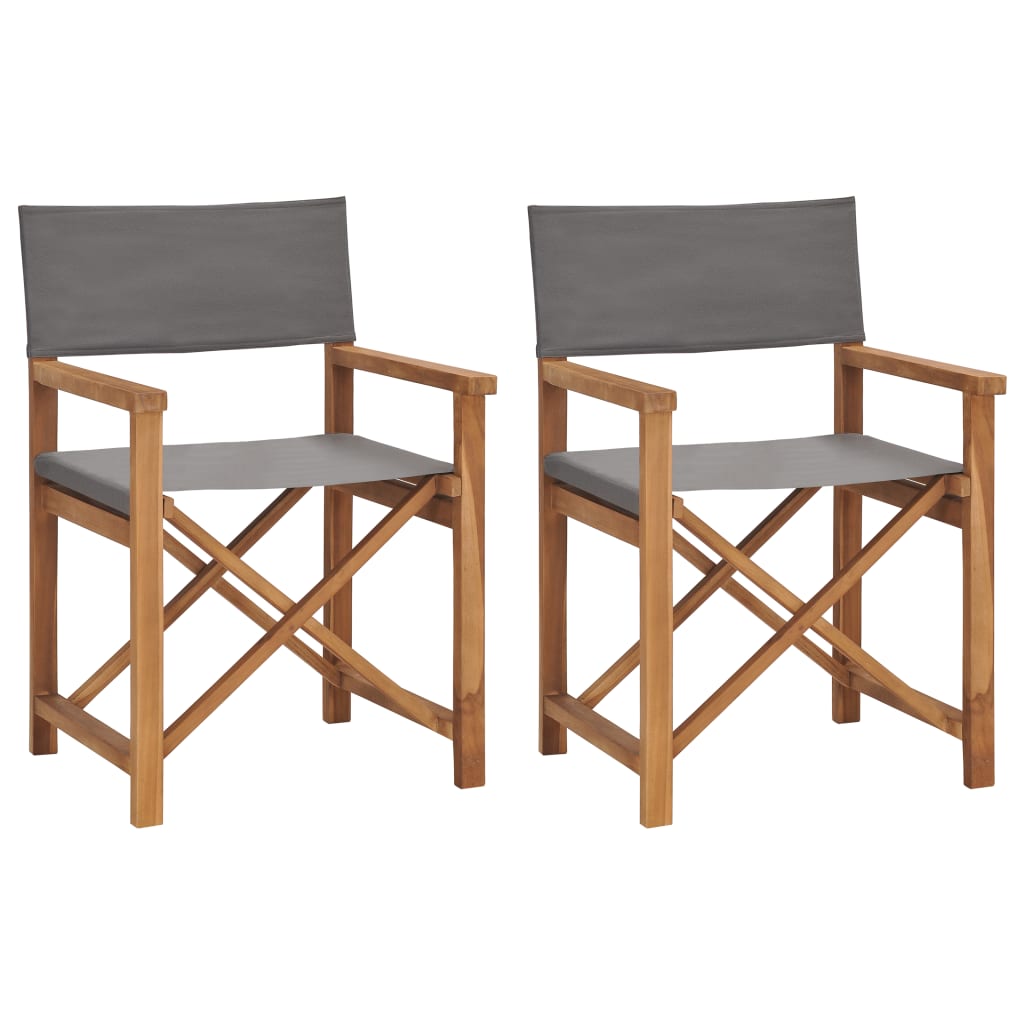 Director's Chairs 2 pcs Solid Teak Wood Grey