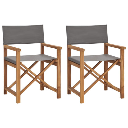 Director's Chairs 2 pcs Solid Teak Wood Grey