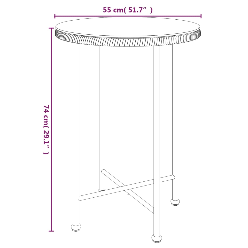 Dining Table Black Ã˜55 cmÂ Tempered Glass and Steel