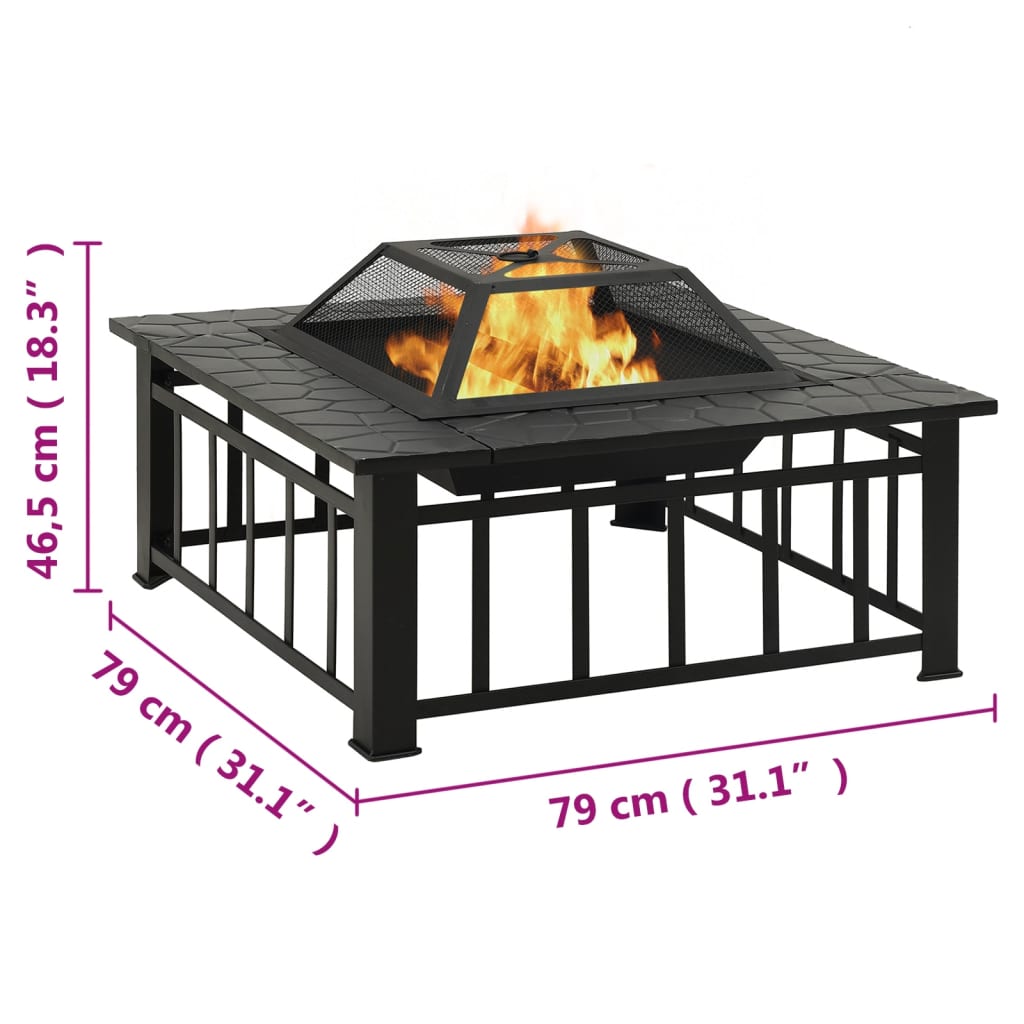 Fire Pit with Poker 79x79x46.5 cm XXL Steel