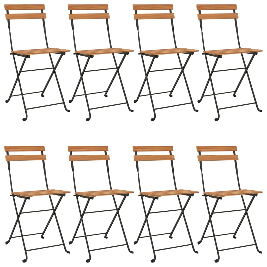 Folding Bistro Chairs 8 pcs Solid Wood Teak and Steel