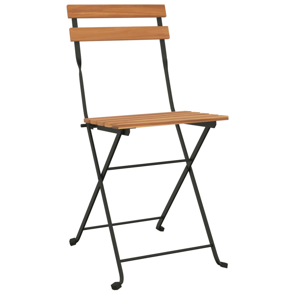 Folding Bistro Chairs 8 pcs Solid Wood Teak and Steel