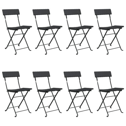 Folding Bistro Chairs 8 pcs Black Poly Rattan and Steel