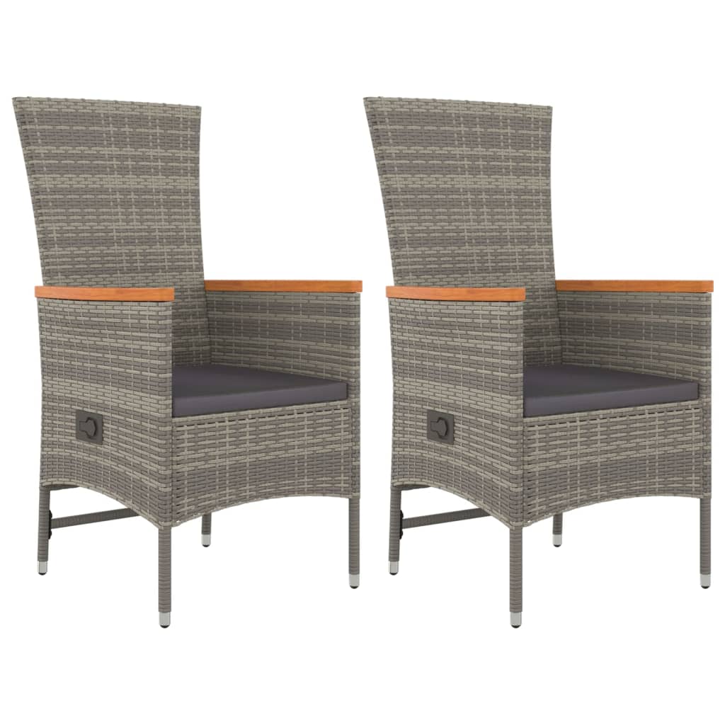 Reclining Garden Chairs with Cushions 2 pcs Grey Poly Rattan