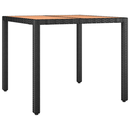 Garden Table with Wooden Top Black Poly Rattan&Solid Wood Acacia