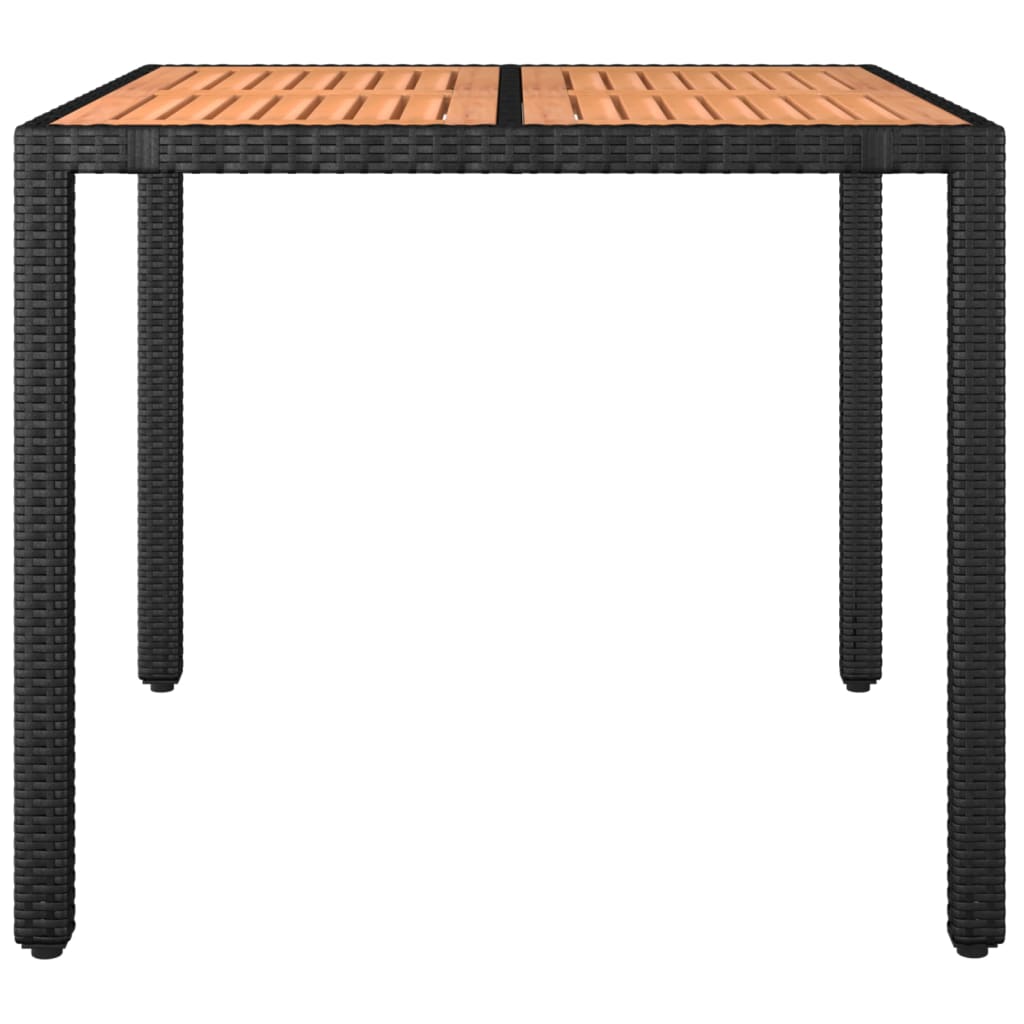 Garden Table with Wooden Top Black Poly Rattan&Solid Wood Acacia