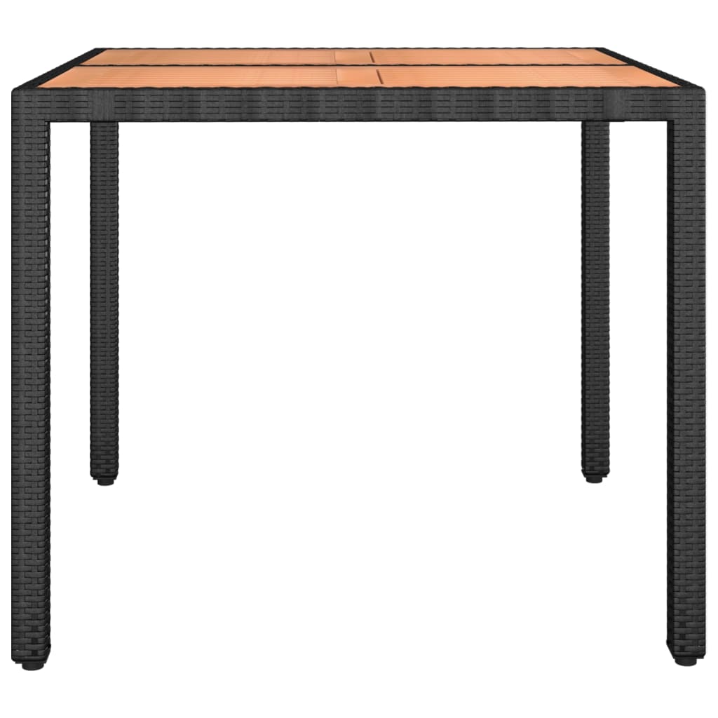 Garden Table with Wooden Top Black Poly Rattan&Solid Wood Acacia