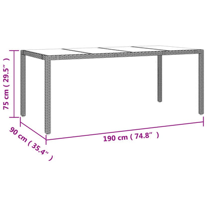 Garden Table with Glass Top Beige Poly Rattan&Tempered Glass