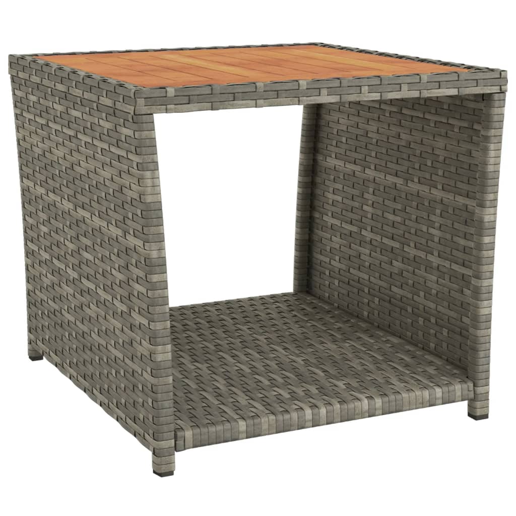 Tea Table with Wooden Top Grey Poly Rattan&Solid Wood Acacia