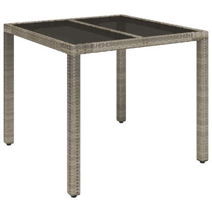 Garden Table with Glass Top Grey 90x90x75 cm Poly Rattan