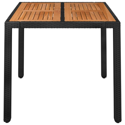 Garden Table with Wooden Top Black 90x90x75 cm Poly Rattan