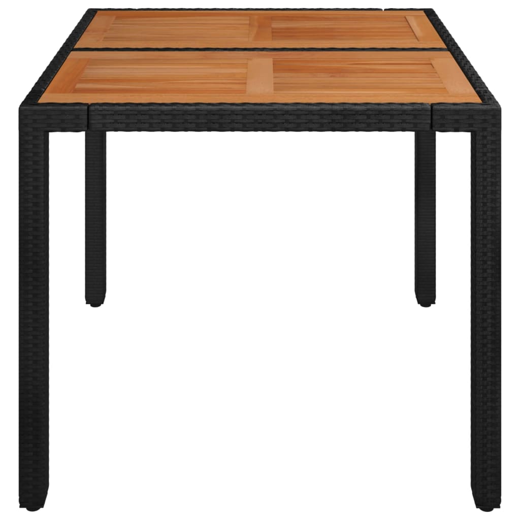 Garden Table with Wooden Top Black 90x90x75 cm Poly Rattan