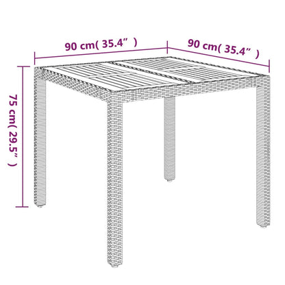 Garden Table with Wooden Top Black 90x90x75 cm Poly Rattan