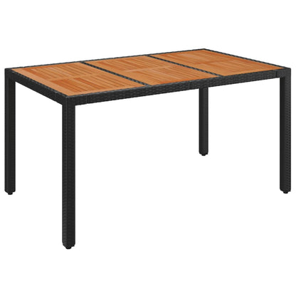 Garden Table with Wooden Top Black 150x90x75 cm Poly Rattan