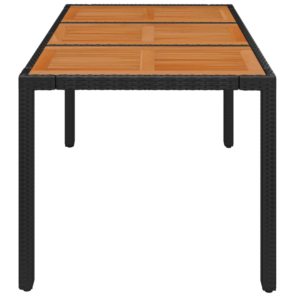 Garden Table with Wooden Top Black 150x90x75 cm Poly Rattan