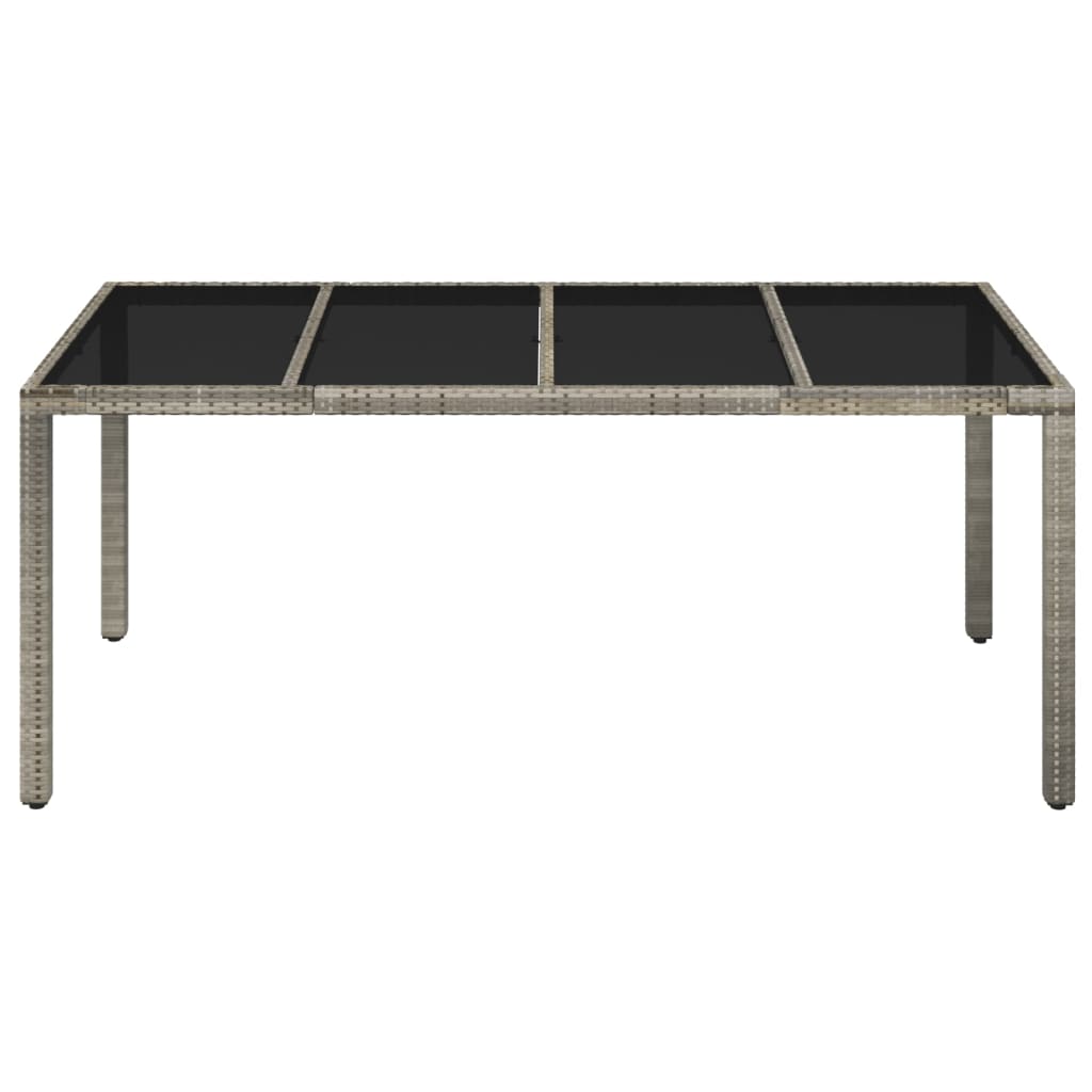 Garden Table with Glass Top Grey 190x90x75 cm Poly Rattan