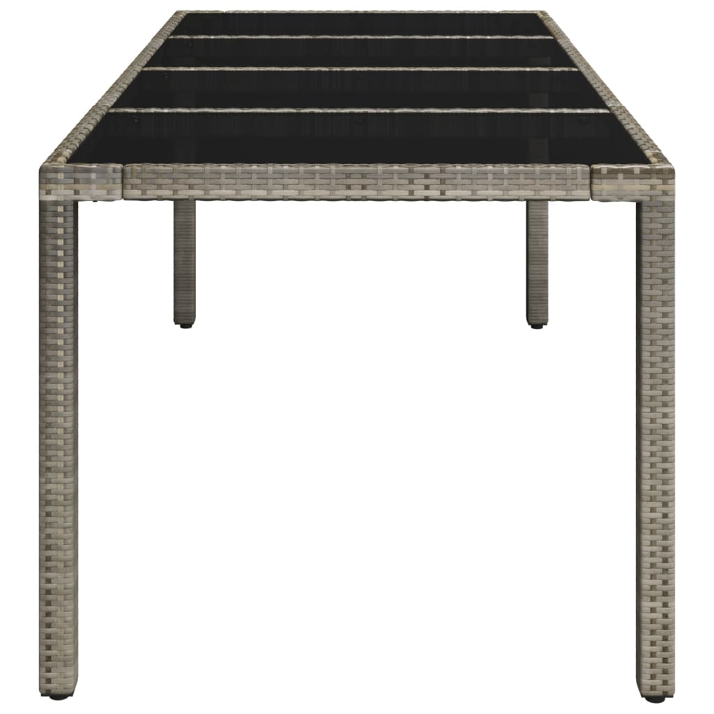 Garden Table with Glass Top Grey 190x90x75 cm Poly Rattan