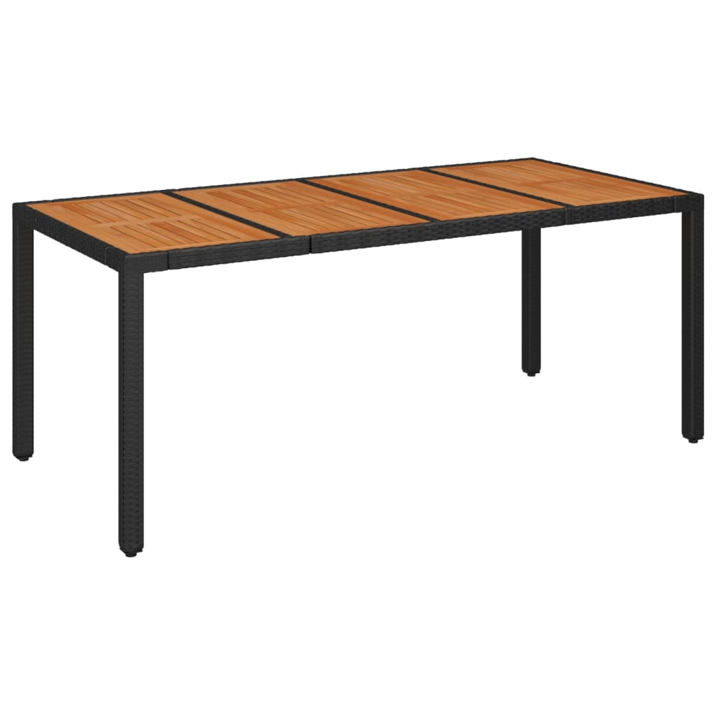 Garden Table with Wooden Top Black 190x90x75 cm Poly Rattan