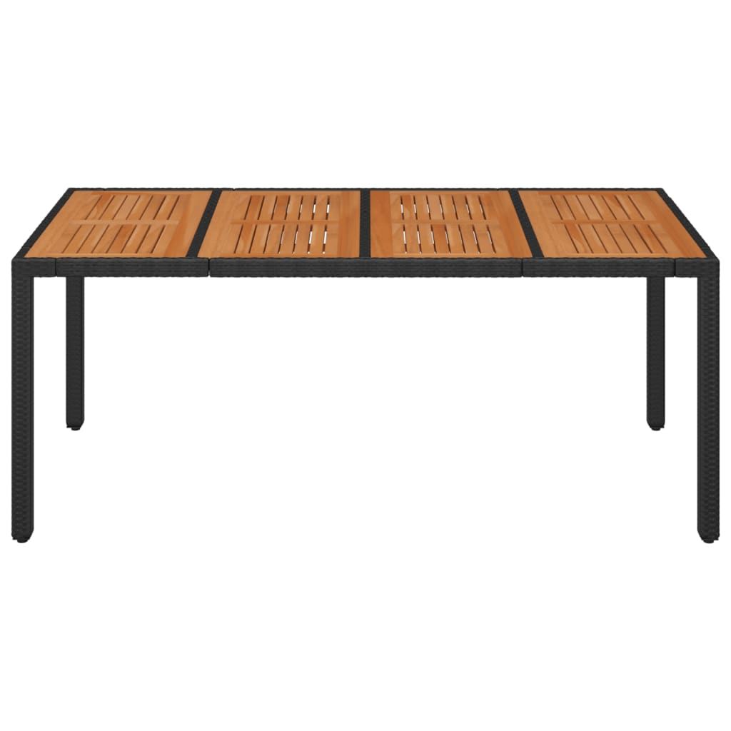 Garden Table with Wooden Top Black 190x90x75 cm Poly Rattan