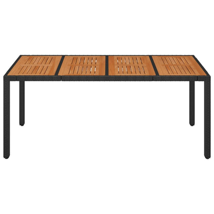 Garden Table with Wooden Top Black 190x90x75 cm Poly Rattan