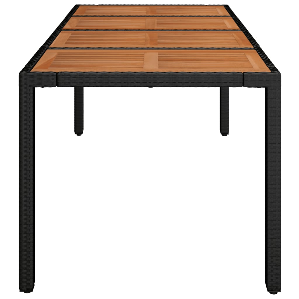 Garden Table with Wooden Top Black 190x90x75 cm Poly Rattan