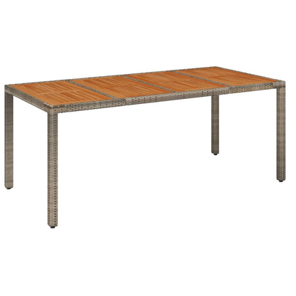 Garden Table with Wooden Top Grey 190x90x75 cm Poly Rattan