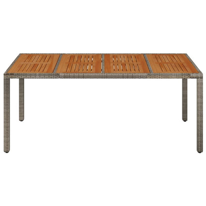 Garden Table with Wooden Top Grey 190x90x75 cm Poly Rattan