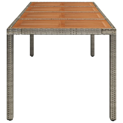 Garden Table with Wooden Top Grey 190x90x75 cm Poly Rattan