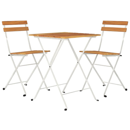 3 Piece Folding Bistro Set Solid Wood Acacia and Steel